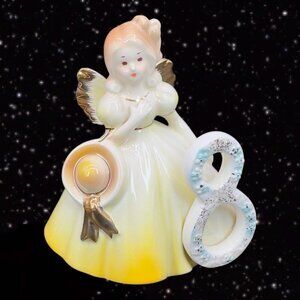 Vintage Josef Originals Birthday Angel Age 8 Yellow Dress with Bonnet Porcelain